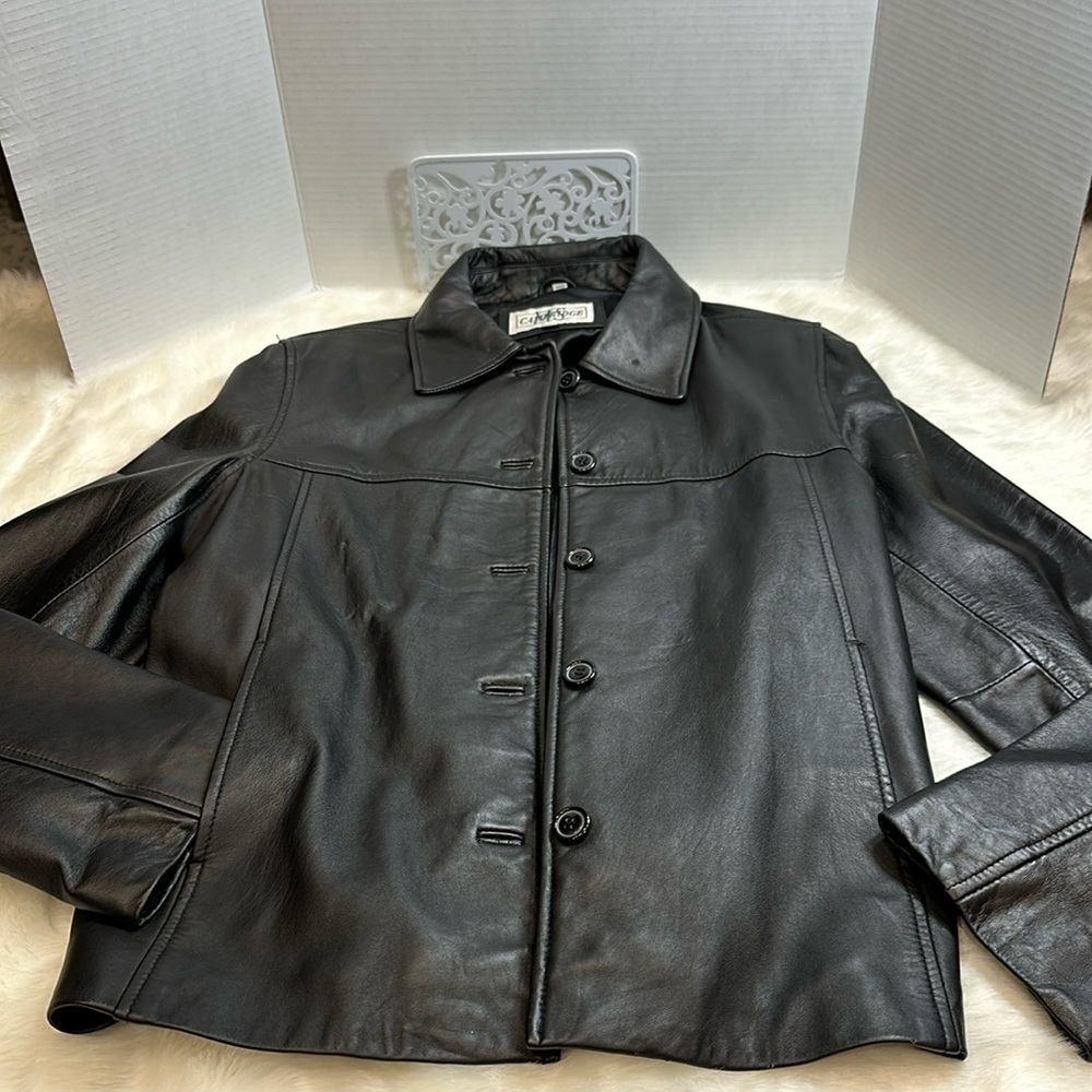 Ms Cambridge Women black leather blazer size Large